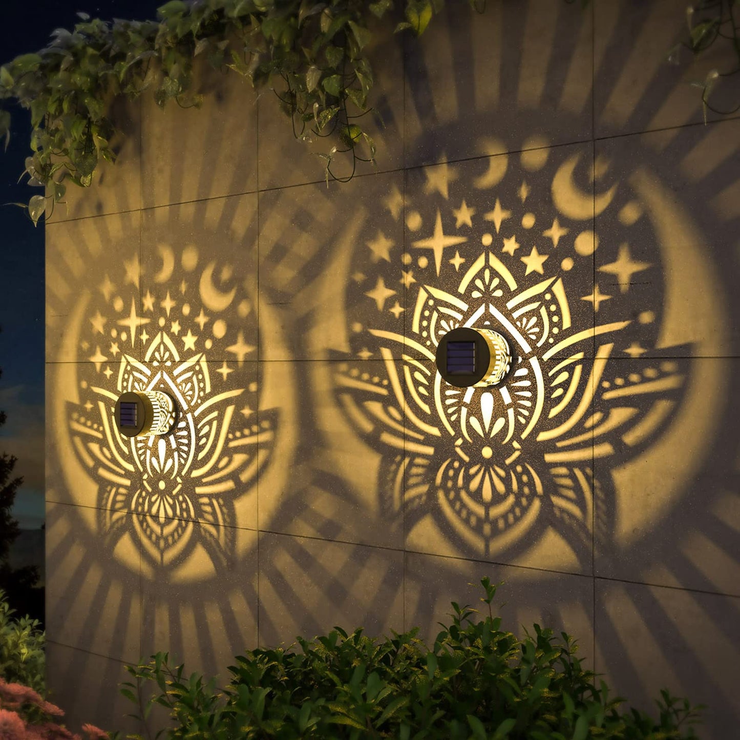 Gardencave 2 Pack Solar Fence Lights Metal Solar Powered Outdoor Wall Deck Lights Lotus Theme Waterproof Fence Light For Garden Post Patio Backyard Yard Decor (Lotus  2 Pack)