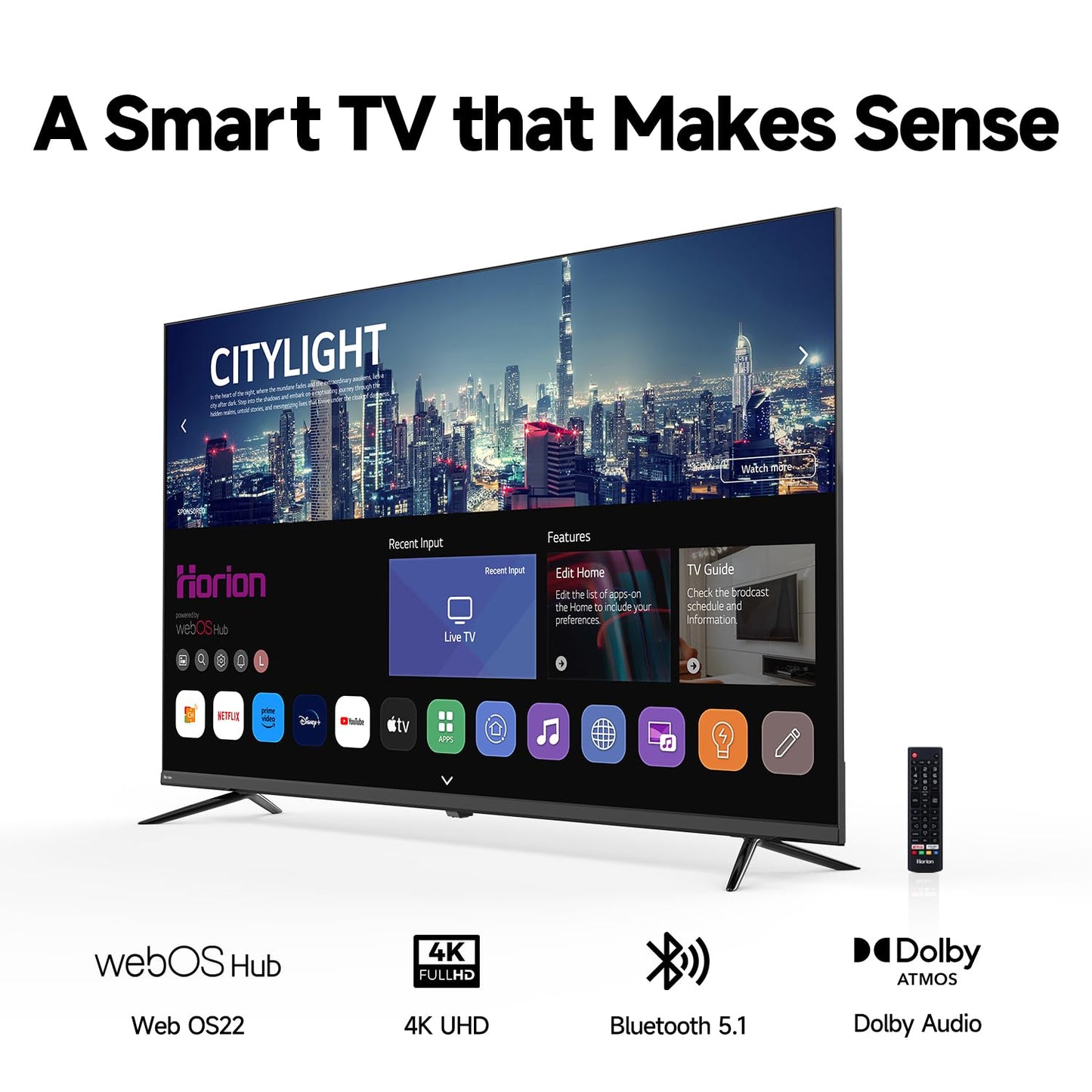HORION 43 inch Smart TV, 4K UHD LED TV with WebOS 22, Ultra Slim Television with Mega Contrast, HDR10, Dolby Audio - Streaming Live, Bluetooth, Hdmi, WiFi ((P6D Series, 2025)
