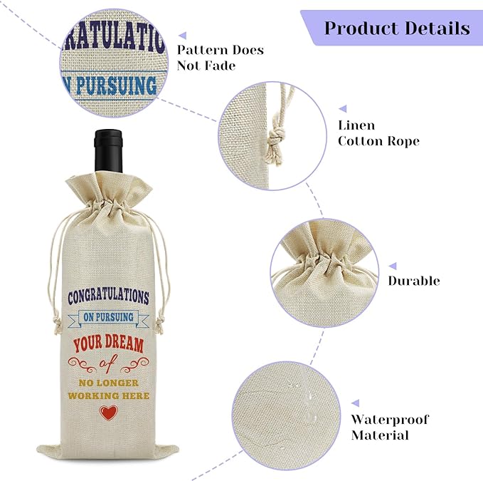 Farewell Gifts Coworker Leaving Gift Wine Bag Going Away Gifts for Colleague Boss Retirement Goodbye Gift New Beginnings Gift for Women Men Christmas End of Year Gift Drawstring Wine Gift Bag