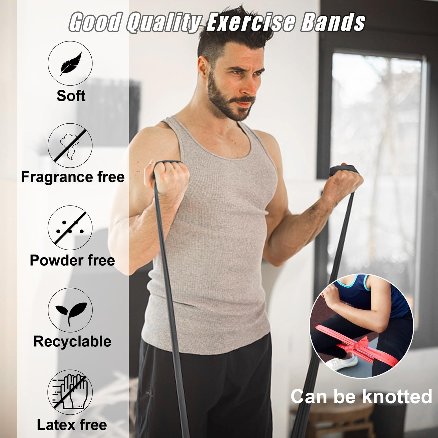 5 Pcs Resistance Bands for Working Out Women and Men, Physical Therapy Bands, Latex Free Elastic and Exercise Bands Set for Stretching, Suitable for Rehab, Yoga, Pilates, Gym, Home Exercise (Gray)