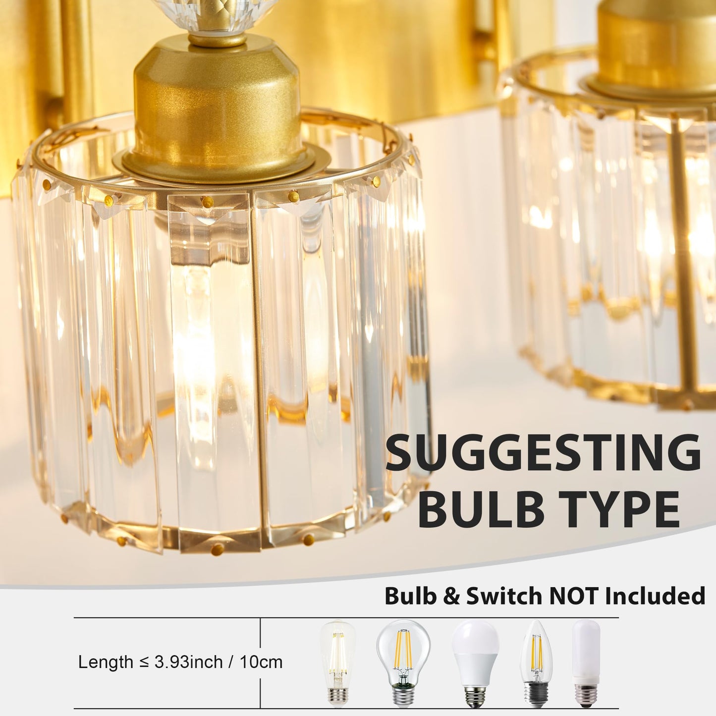Diamondforge Bathroom Vanity Light Fixtures Over Mirror - Makeup Lighting Pure Gold - For Modern Wall  Bath  Desk  Farmhouse  Hallway - 4 Crystal Lights