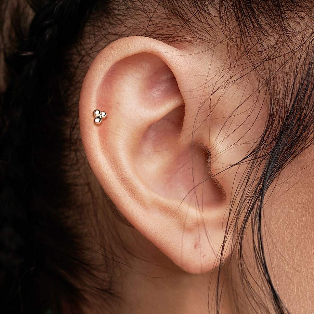 Pierced Owl 16-20G Implant Grade Titanium Threadless Push-in Triple Ball Cluster Flat Back Labret Monroe Lip Cartilage Helix Con