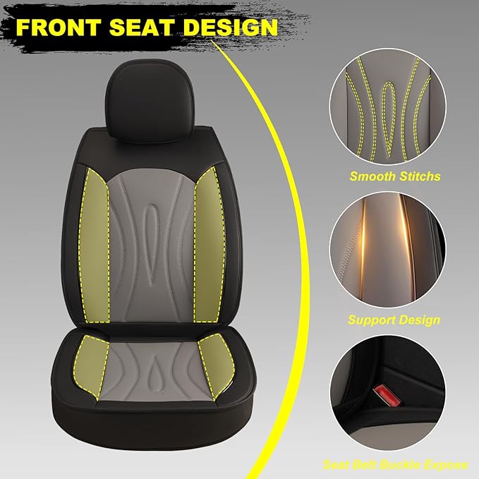 Front Car Seat Covers 2-Piece Set Fit for Volkswagen CC 2009-2017,Non-Slip Laux Leather Waterproof Seat Covers(Black&Grey,2PCS Front)