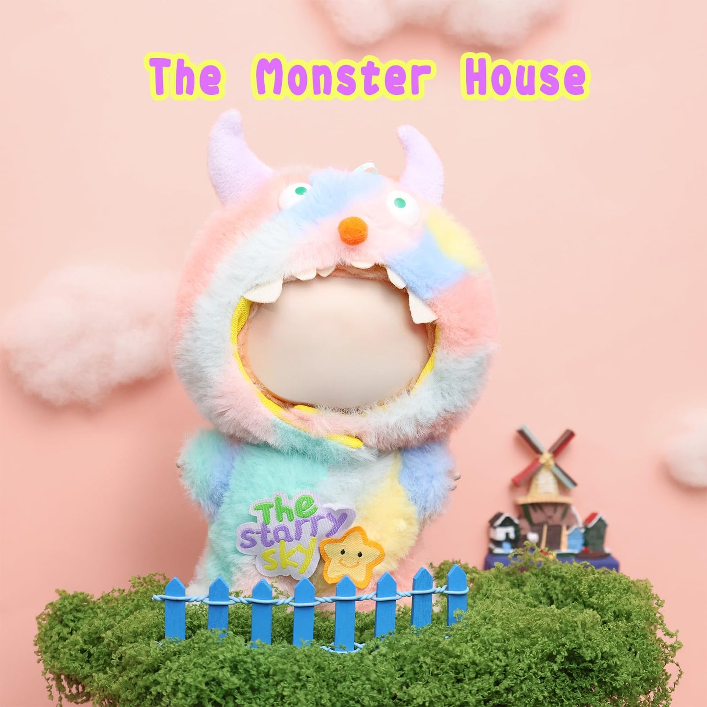 HiOKOU Clothes for labubu Doll 17cm Accessories Suit Cute Clothes for Doll Dress up Monster Style Outfits（Dopamine）