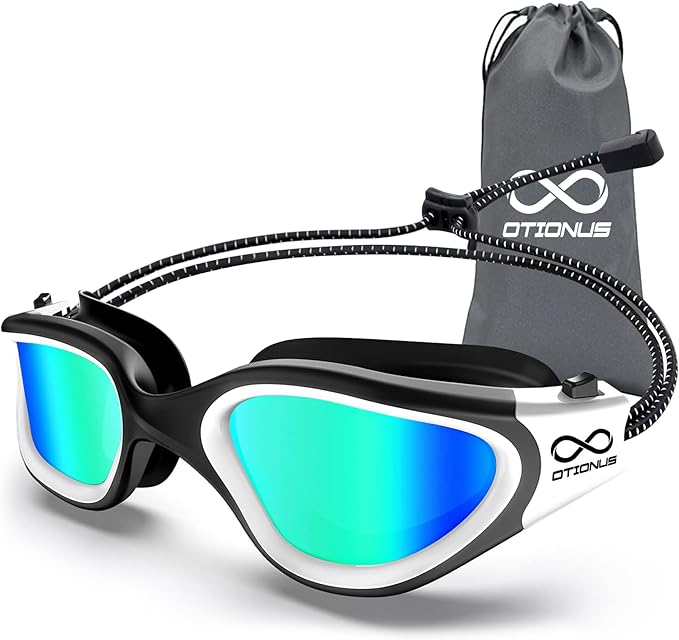 Otionus Swim Goggles, Polarized Adult Swimming Goggles Bungee Strap No Hair Pulling Anti-fog Pool Goggles for Men Women
