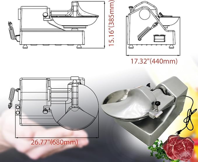 5.5L Commercial Meat Bowl Cutter, Buffalo Chopper Food Processor, 550W Electric Vegetable Meat chopper for Kitchens, Ideal for Food Prep, Dumplings, Buns Processing