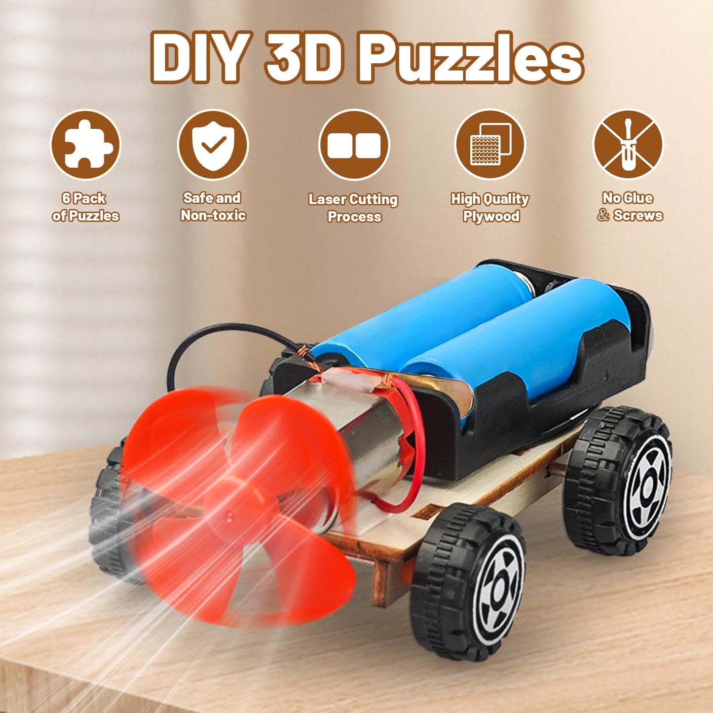 STEM Science Kits for Kids Age 8-12, 6 Set Wind-Powered Cars Science Experiments 6-8 8-10, Wood Building Crafts Kit for Boys Girls, School Classroom STEM Projects Toys Gifts for 6 7 8 9 10 12 Year Old