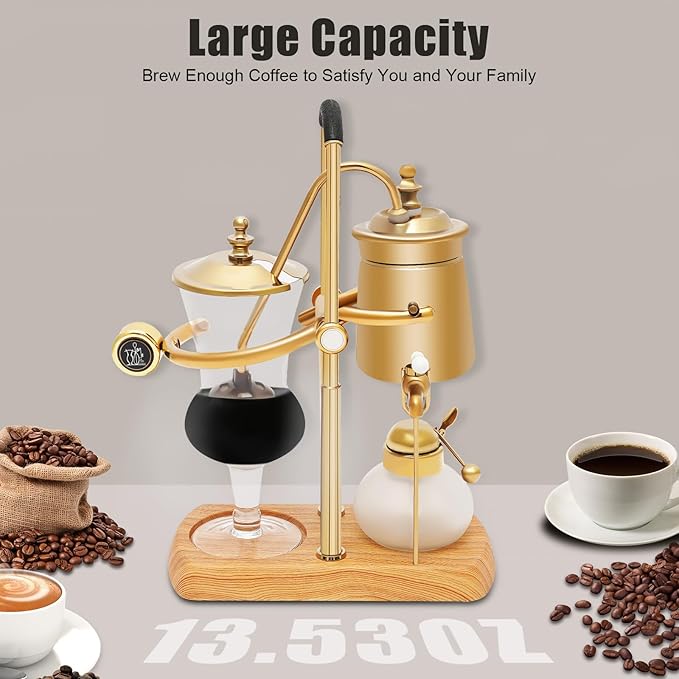 400ml Belgian Siphon Gold Coffee Pot, Vintage Luxury Balance Syphon Coffee Maker, Classic Manual Brew Coffee Brewer