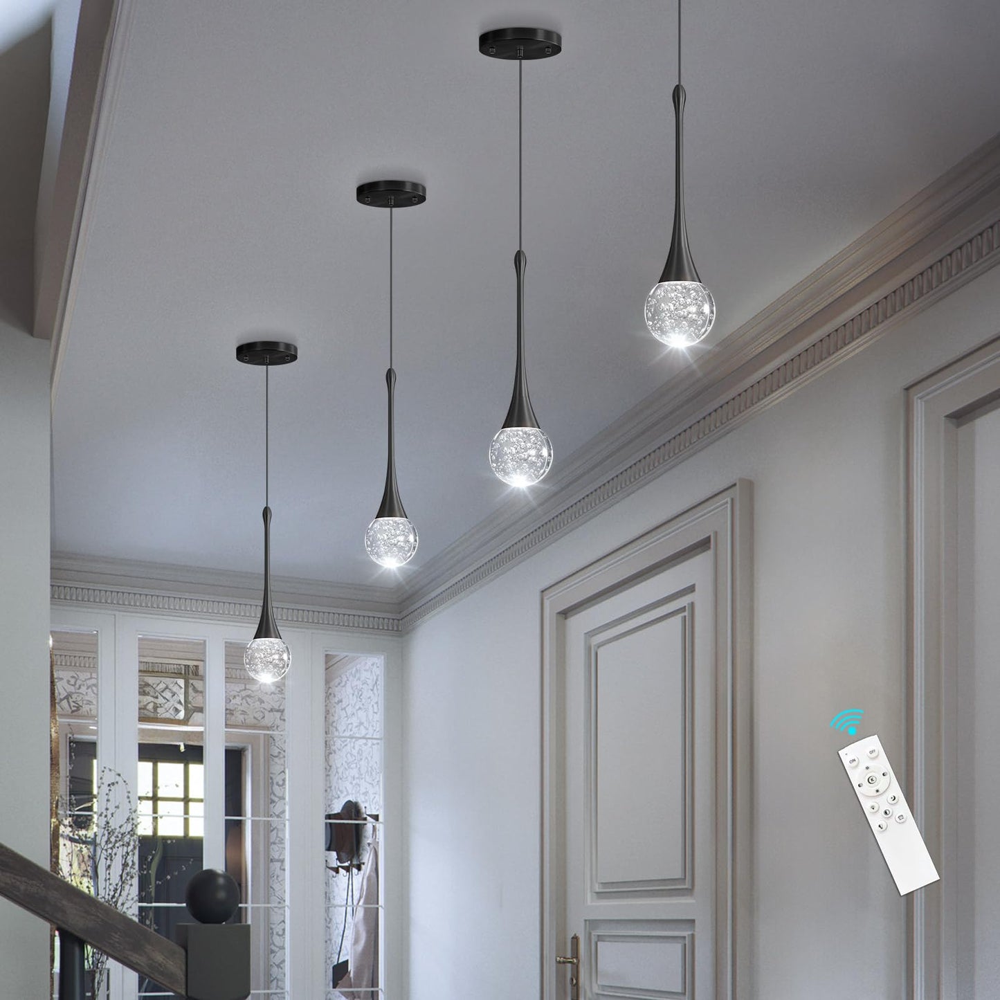 Cenozo Modern Pendant Lights For Kitchen Island Led Dimmable Crystal Glam Ceiling Pendant Lighting For Dining Room Hallway Bedroom Corner Lamp Black