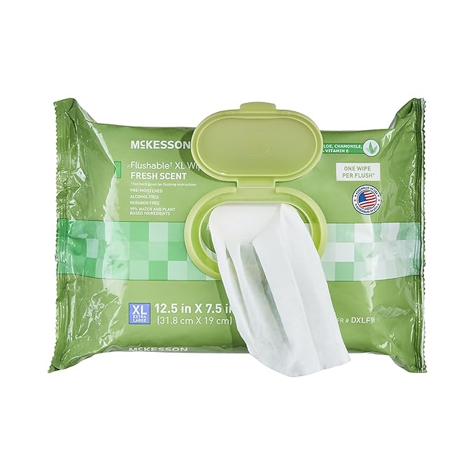 McKesson Flushable* Adult Wet Wipes XL – 288 Wipes (3 Pack of 96) – Aloe & Vitamin E, Plant-Based Cleansing Wipes, Scented, Extra Large