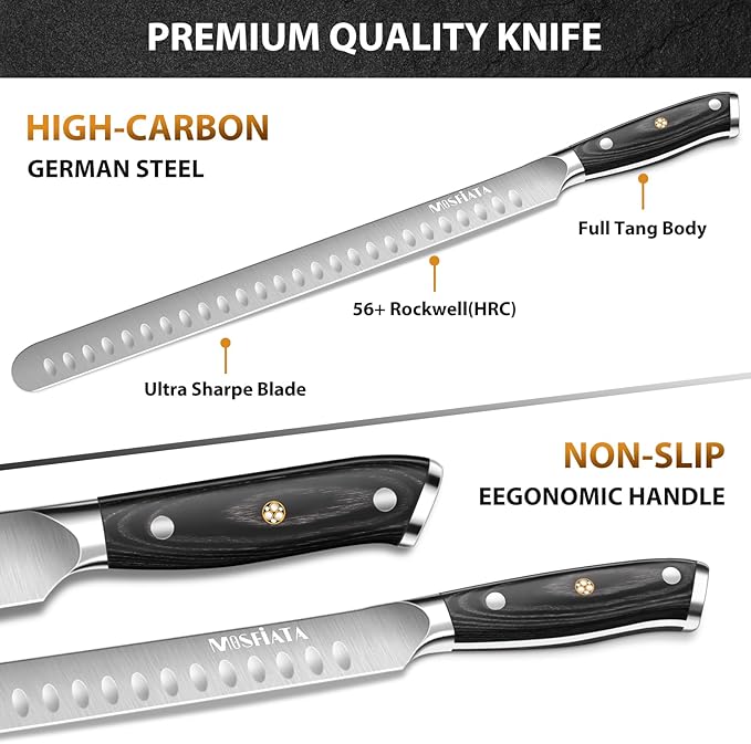 MOSFiATA Slicing Carving Knife,12" Professional Sharp Brisket Knife, High Carbon German Stainless Steel Kitchen Knives for Slicing Roasts, BBQ Meats, Fruits and Vegetables with Gift Box
