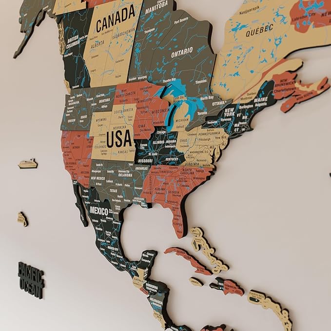 Colorfull Worlds 3D Wooden World Map Wall Art - Premium Multicolored World Travel Map for Wall Decor with Push Pins- Ideal Housewarming Gift & Travel Tracker (XLarge, Sage)