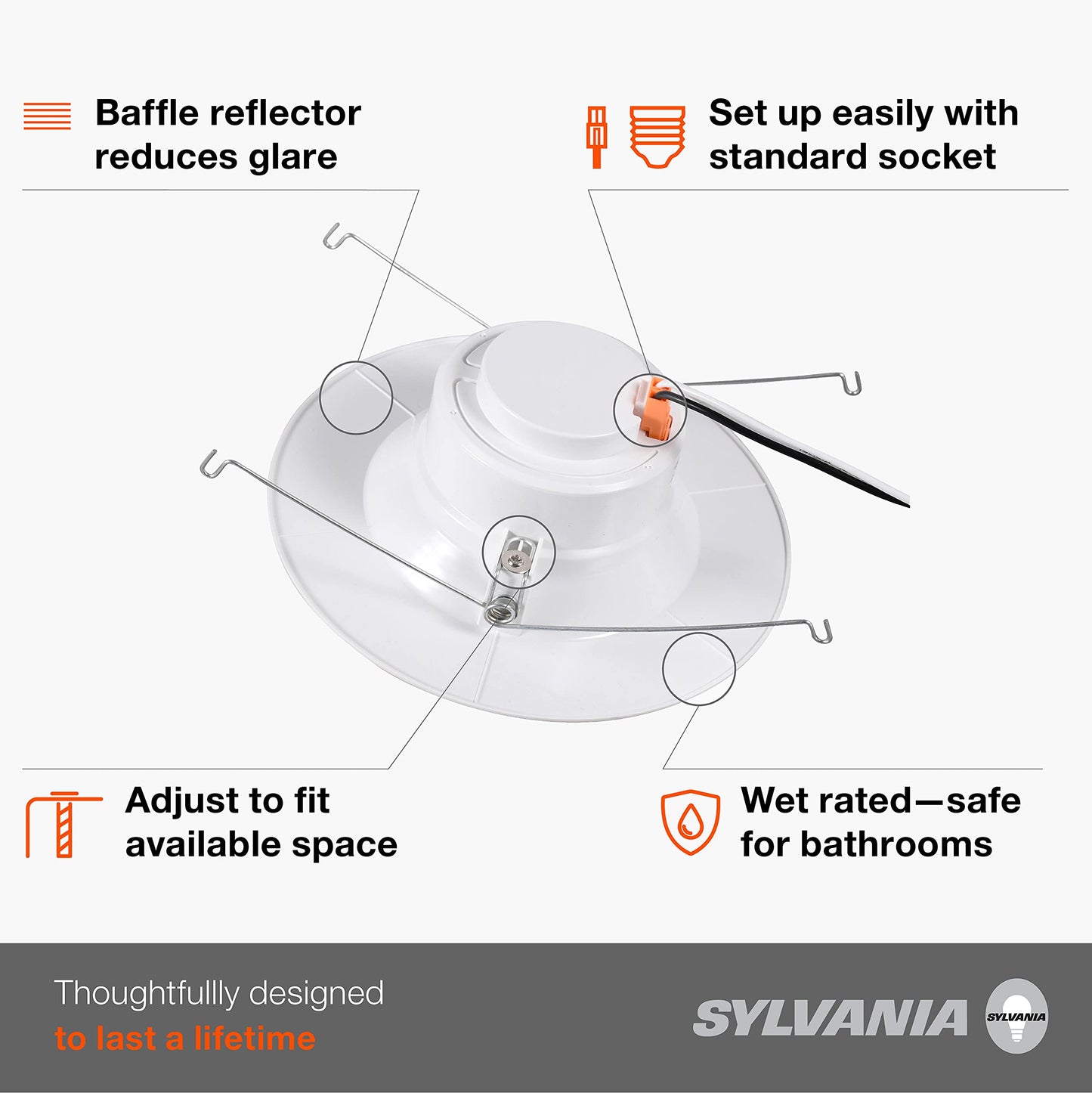 Sylvania 5 /6  Led Recessed Lighting Downlight With Trim  8.5W=65W  Dimmable  675 Lumens  White  3000K  Wet Rated / Ul / Energy Star - 4 Pack (62023)