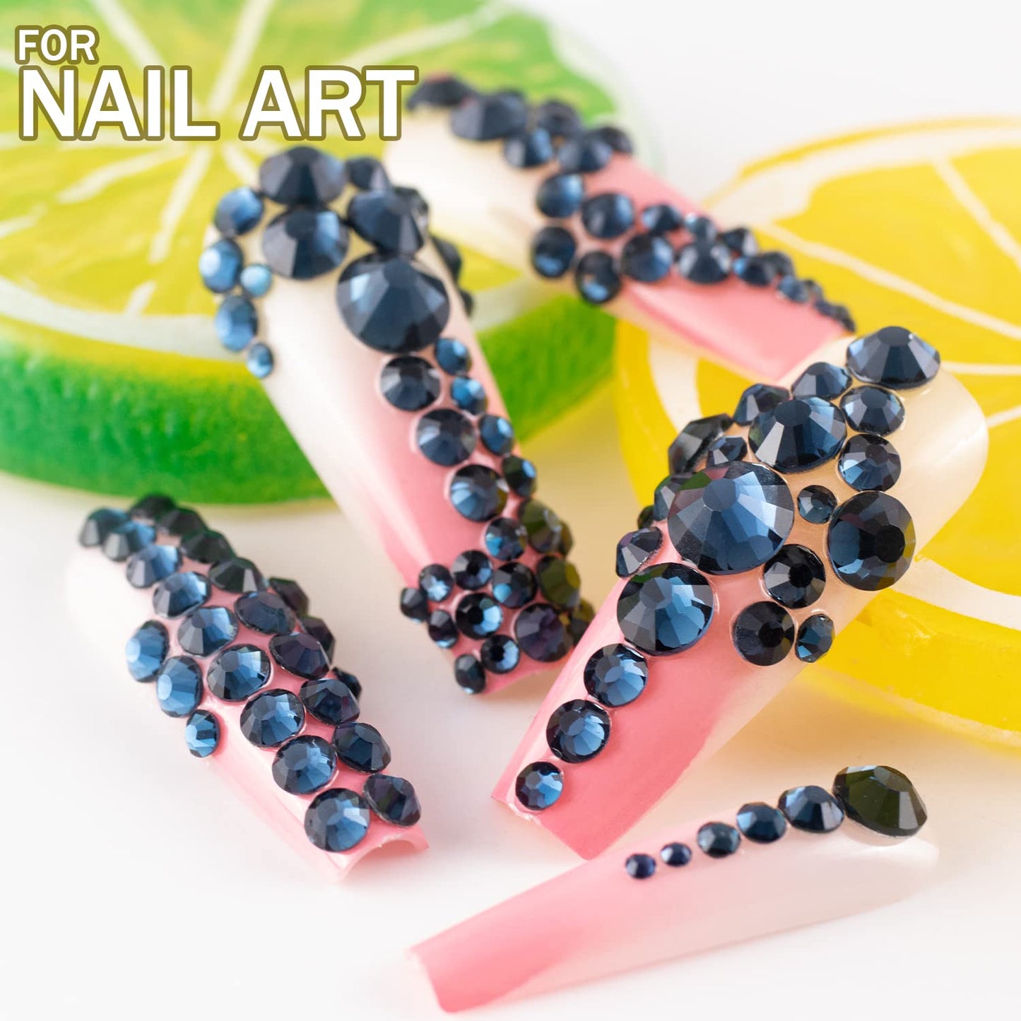 Two Packs of Flatback Rhinestones 4520 Pcs Colorful Nail Art Rhinestones Flatback Crystal Colorful+Navy Blue Rhinestone with Pic