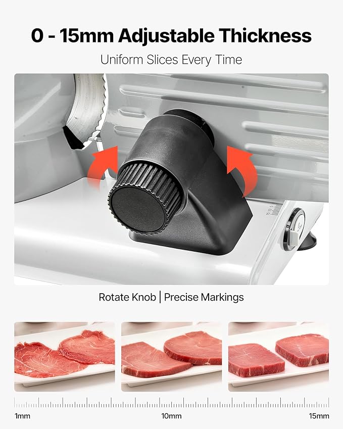 VEVOR Meat Slicer, 8.6 inch 200W Electric Deli Slicer Machine with two SUS420 Blade, 0-0.6 inch Adjustable Thickness, ETL Certified Home Food-Slicer for Meat, Ham, Baguett, Steak