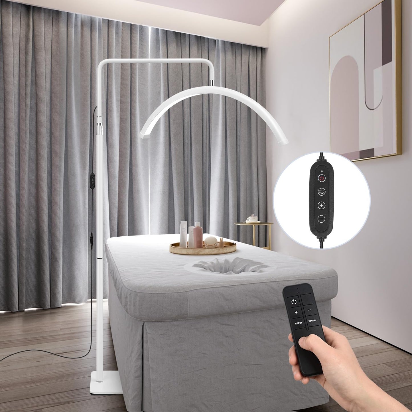 Ebrlaxin Half Moon Light - 22 Inch Led Lash Lamp For Eyelash Extensions For Tattoo Artists  Nail Tech  Esthetician - Cool  Warm Lamp With Adjustable Brightness & Height (White)