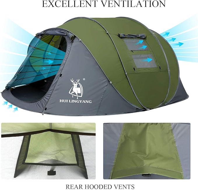6 Person Easy Pop Up Tent,12.5’ x 8.5‘ x53.5,Automatic Setup,Waterproof, Double Layer,Instant Family Tents for Camping,Hiking & Traveling