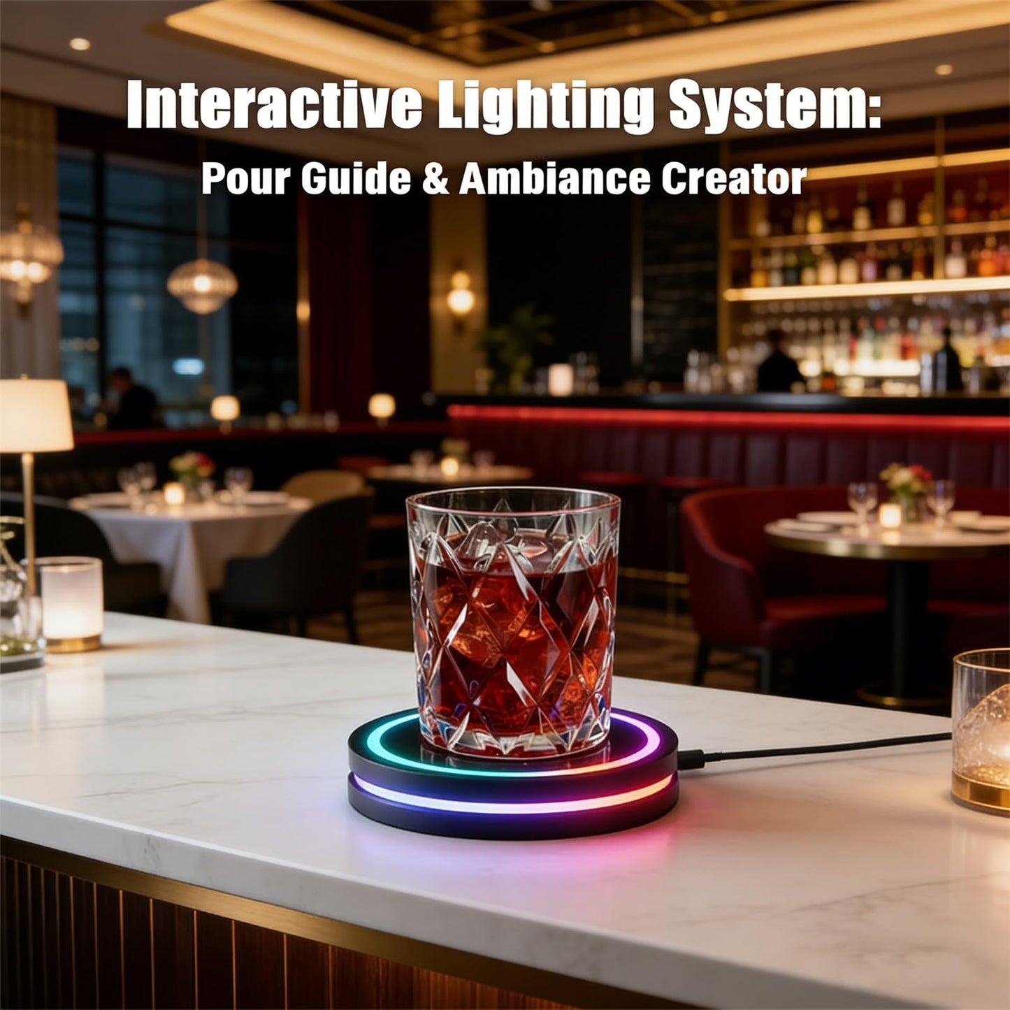2.0 Smart Coaster Cocktail Machine, 2026 New Smart Coaster Cocktail Mixer with App, Cocktail Maker with LED and Built-in Smart Sensing Tech for Home Bar Party (Black-1PC)