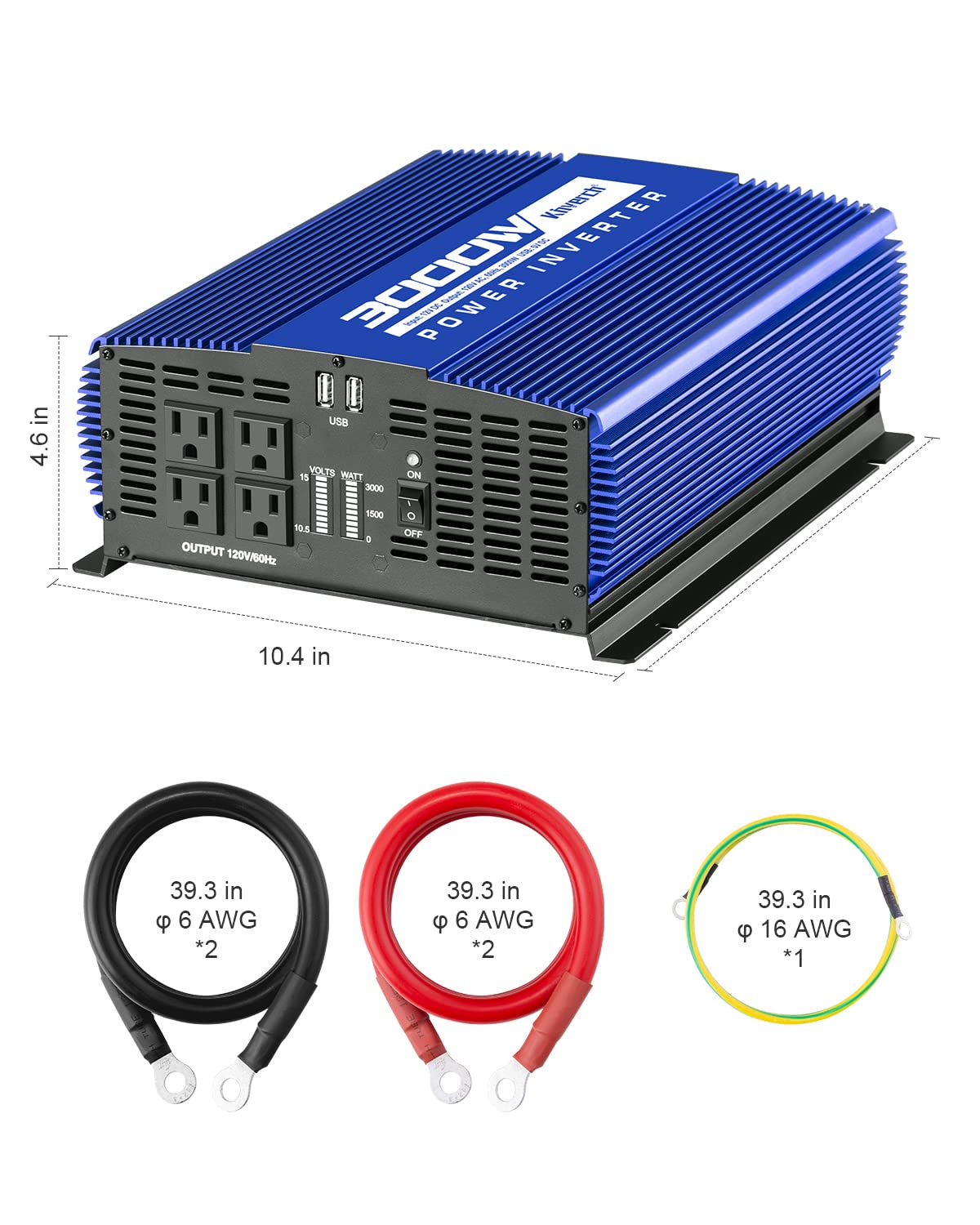 Kinverch 3000W Power Inverter 12V Dc To 110V Ac Car Battery Inverter With 4 Ac Outlets /2 Usb Port, Car Inverter For Home/Truck/