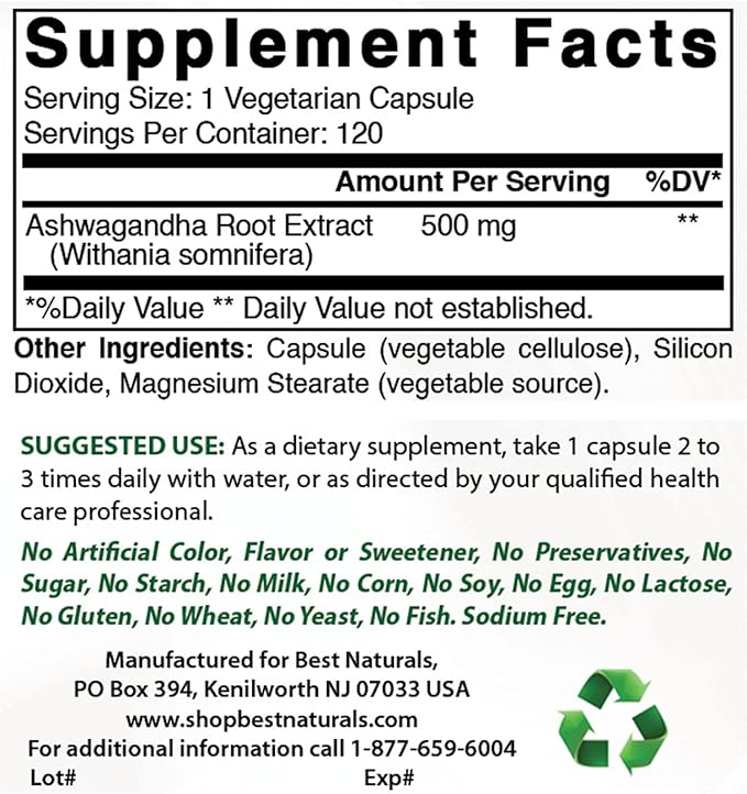 Best Naturals MK-7 Vitamin K2 100 mcg & Ashwagandha Extract 500 Mg