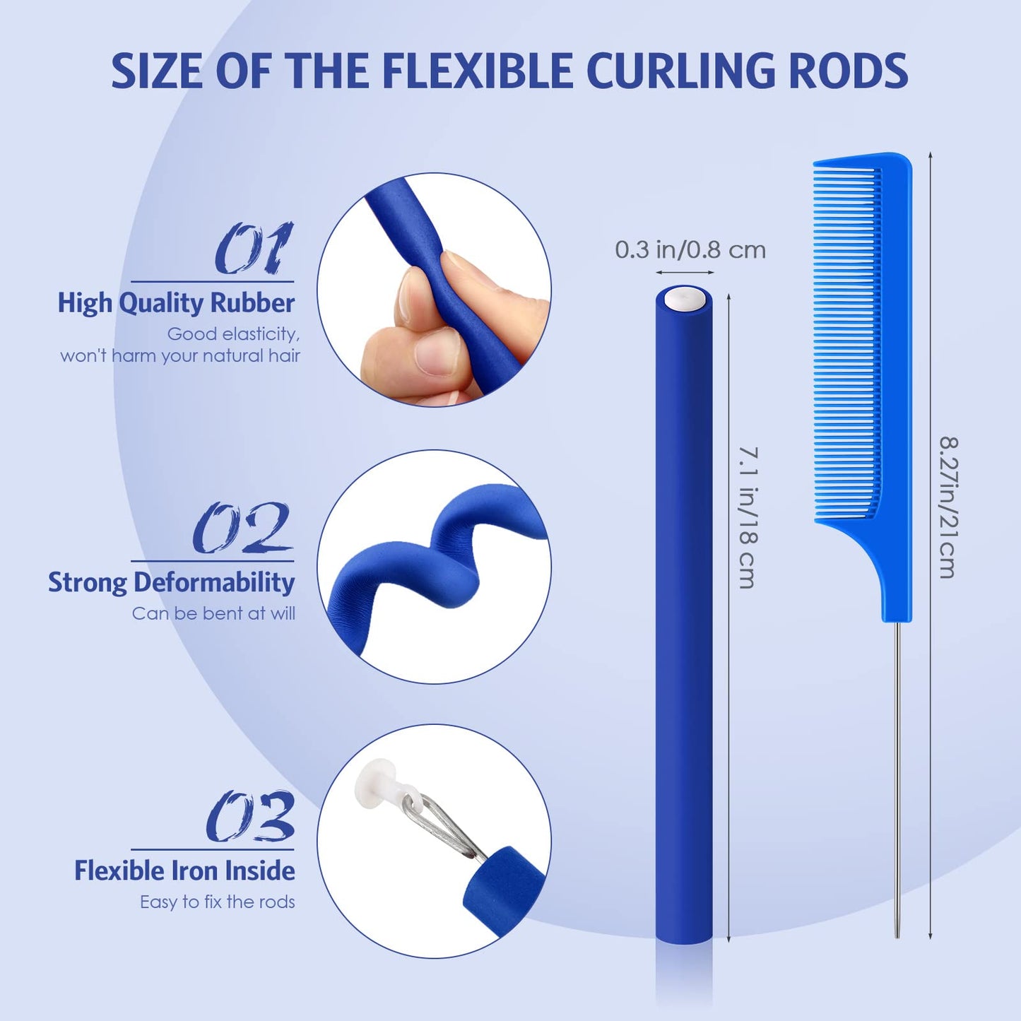 WILLBOND 60 Pieces Flexible Curling Rods Hair Curlers Rollers Twist Flexi No Heat Rods Rollers for Long Short Hair Women(0.3 x 7