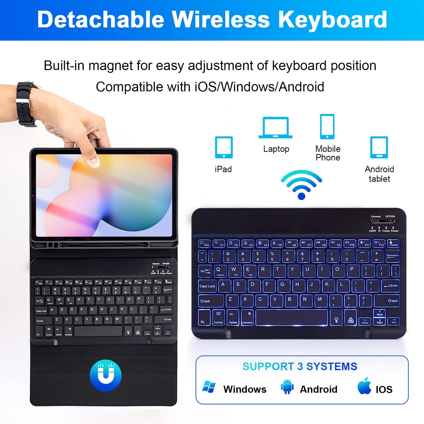 Soppy Backlit Keyboard Case For Samsung Galaxy Tab S6 Lite 10.4 Inch 2024/2022/2020(Sm-P620/P624/P610/P613/P615/P619), Rechargea