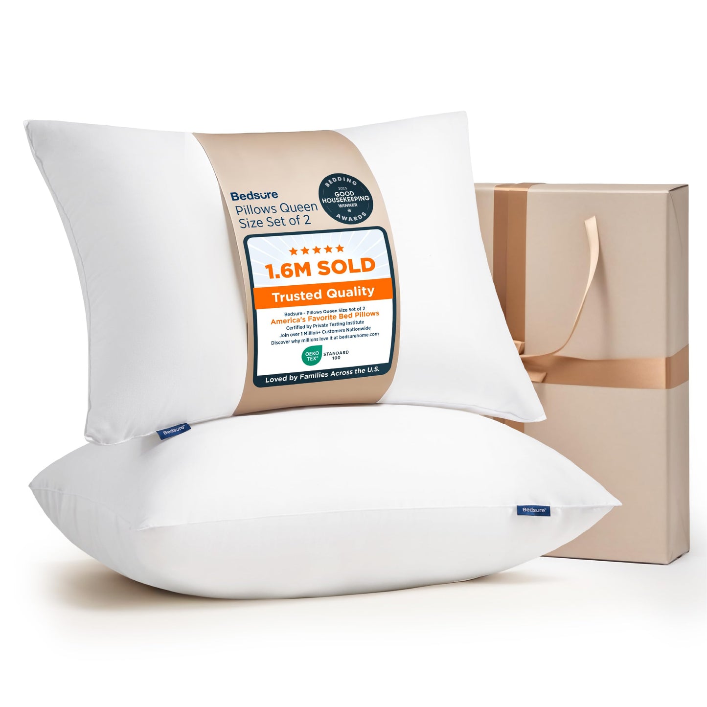 Bedsure Medium Firm Pillows Queen Size, Set of 2, Firm Queen Bed Pillows Hotel Quality Premium Original Down Alternative for Supportive Filling for Side, Back Sleepers