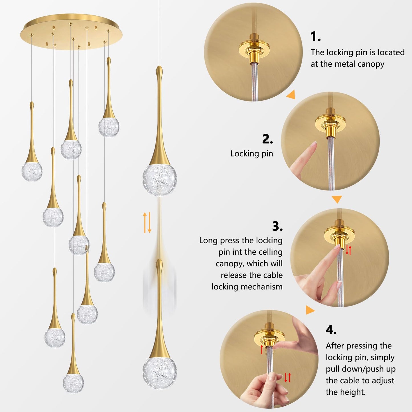 9 Light Modern Glam Crystal Chandelier For High Ceiling Led Dimmable Ceiling Pendant Light Staircase Foyer Enterway Living Room Chandelier Lighting Antique Gold