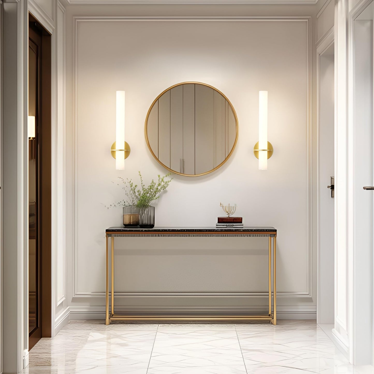 KARTOOSH Gold Wireless Wall Sconce Set of 2, Rechargeable, Dimmable, 18 Inch, 3000K-6000K, Model ZM331BGD46