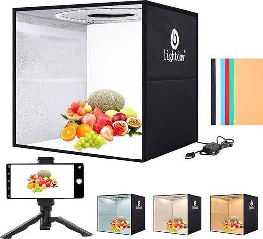 Lightdow 12"x12"x12" Photo Studio Light Box Photography with Desktop Tripod & 120 LEDs (CRI>95), 6 Backdrops - Portable/Di...