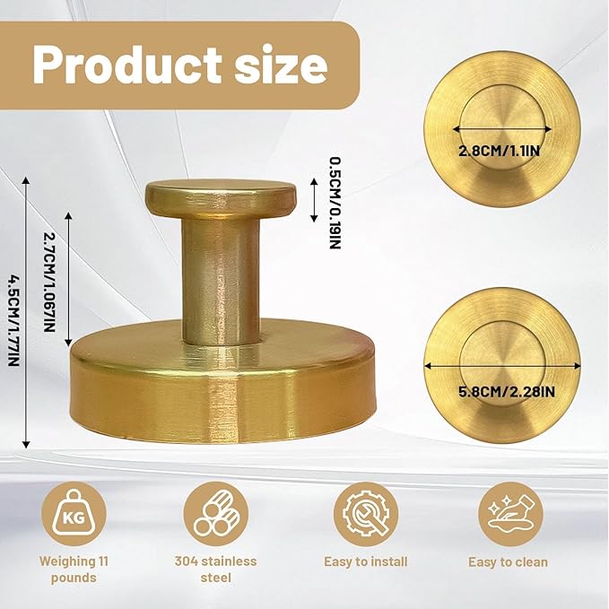 4Pcs Suction Cup Hooks, Wreath Hangers for Front Door, Strong Hold No Drill Hangers for Bathroom, Kitchen, Glass, Tile, Perfect for Wreaths (Gold)