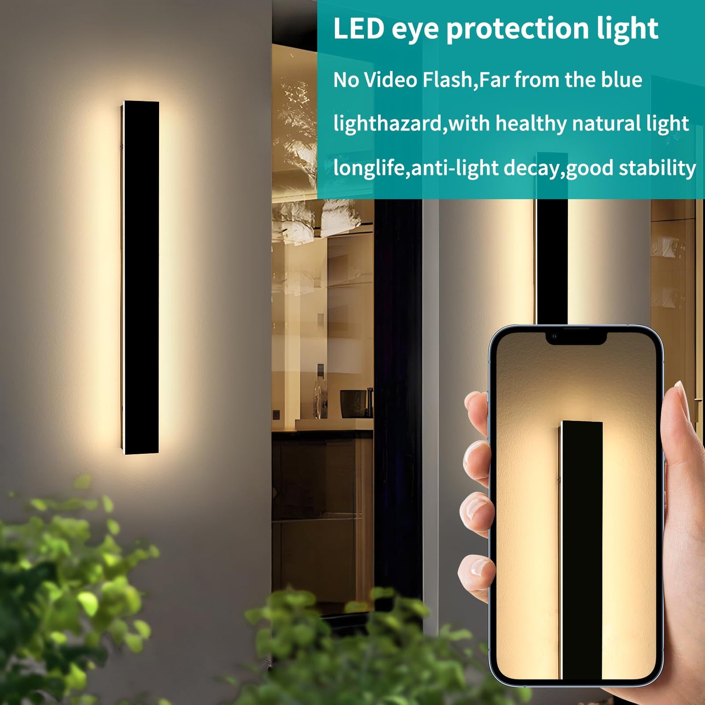 Mikeru 3CCT Dimmable Outdoor Wall Sconce, 31.4in, IP65 Waterproof, Acrylic, Black, Model FTBD-ZB2P, 2-Pack with Remote