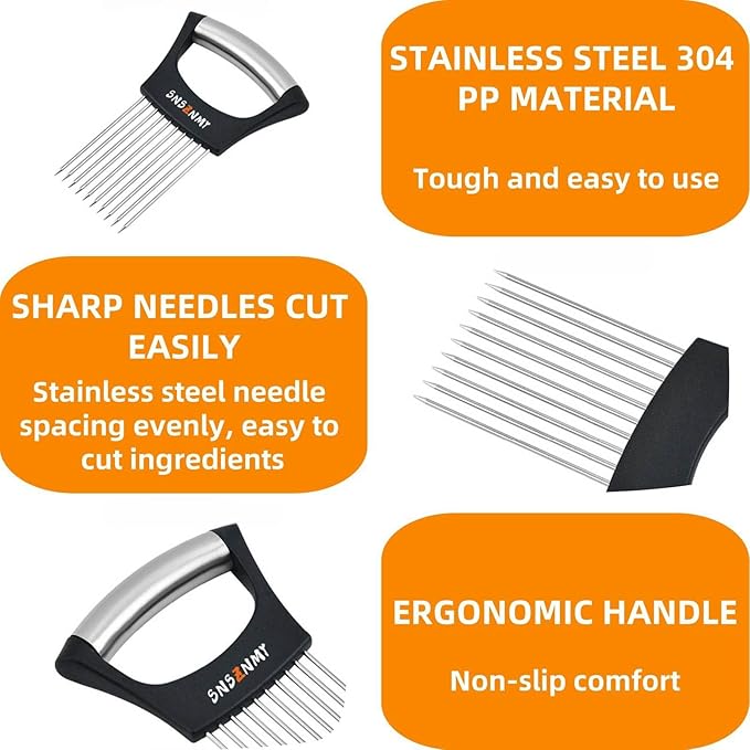 Onion Holder for Slicing, Upgrade Stainless Steel Onion Slice Holder Lemon Slicer Vegetable Cutter, Assistant Tool for Slicing Fruit, Potato, Tomato and Meat (2 Pack)