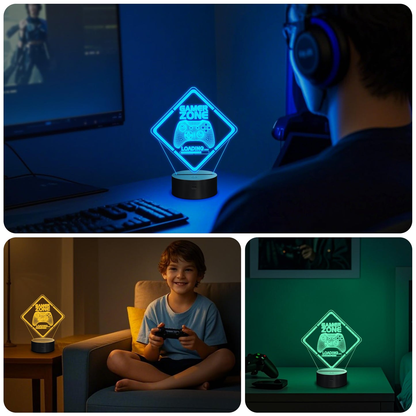 Yuandian Gamer Zone Night Light - 3D Illusion Lamp, Touch & Remote Control, Multicolor, Regular Size (8 X 6 In), Model Fs-2810-9999