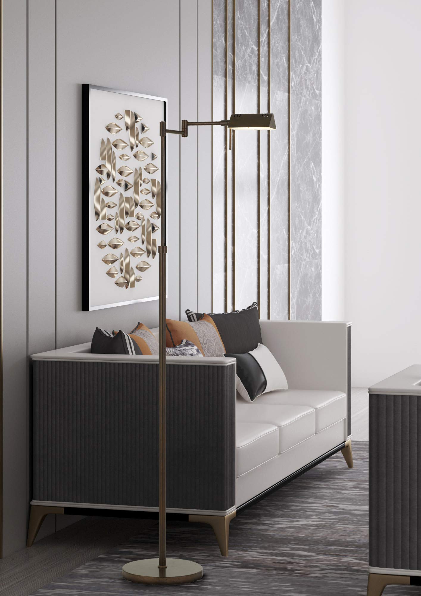 Cal Clemson Metal LED Floor Lamp, 10W, 780 Lumen, Adjustable Swing Arm, Dark Bronze, 10 x 21.25 x 61 inches, Model BO-2844FL