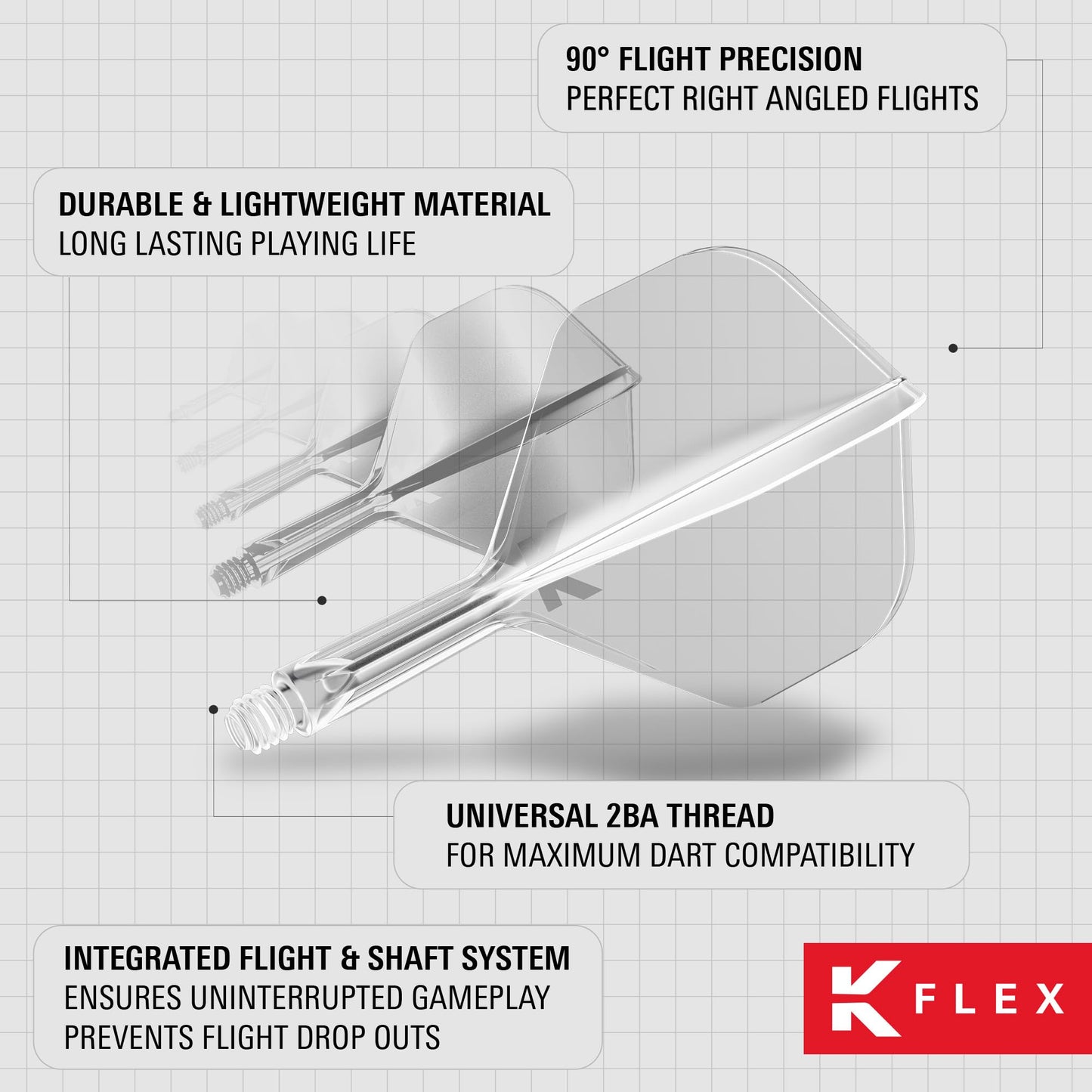Target Darts K Flex Integrated Dart Flights And Shafts  No.2 Clear (Medium) | Pack Of 3 K-Flex - No2  Kflex All In One Moulded Dart Flight & Stem | Professional Dart Accessories