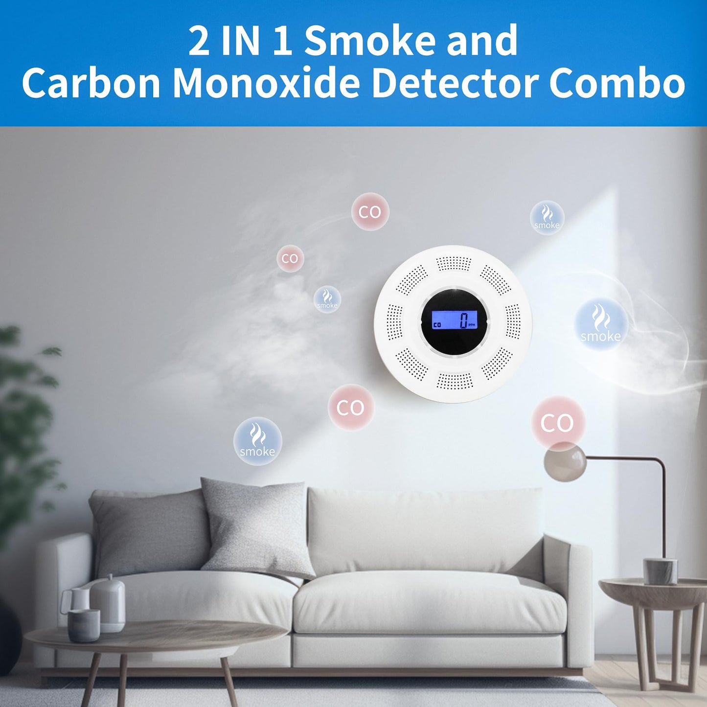 GiiHoo Smoke and Carbon Monoxide Detector Combo Powered by Battery, 2 in 1 CO & Smoke Alarm with LED Warning Light Indicators for Home, Travel, RV, Garage (4 Pack)