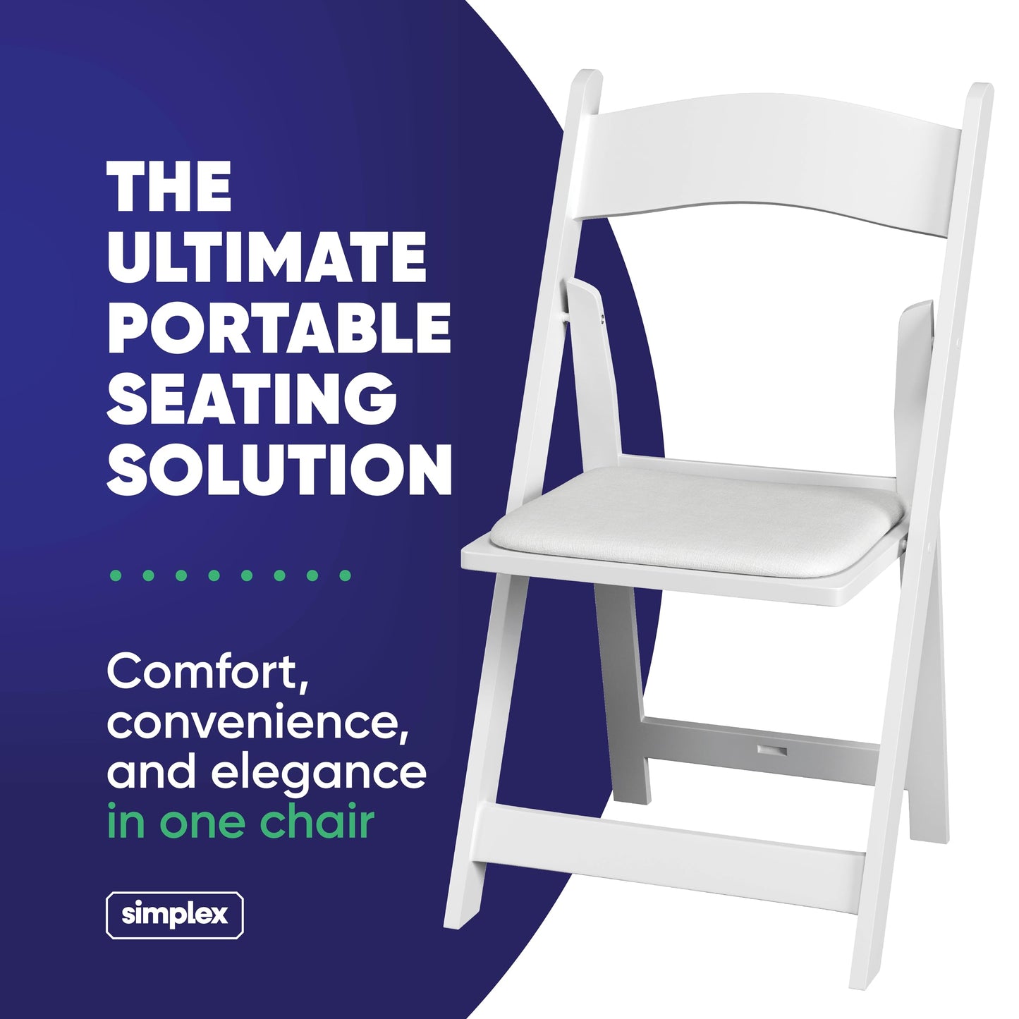 SIMPLEX 24 White Resin Folding Chairs, Stackable Event & Party Chairs, 800 LB Weight Capacity, Indoor Outdoor