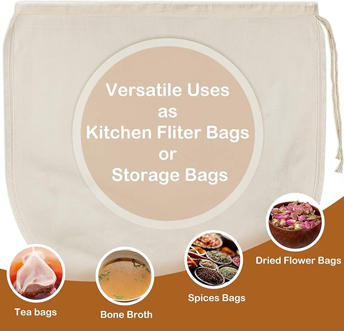 6 PCS 12"x12" Nut Milk Bags - 100% Unbleached Cotton Cheesecloth, Reusable Food Strainer Colander For Straining Almond/Oat Milk, Celery Juice, Cold Brew Coffee, Yogurt and Cheese Making