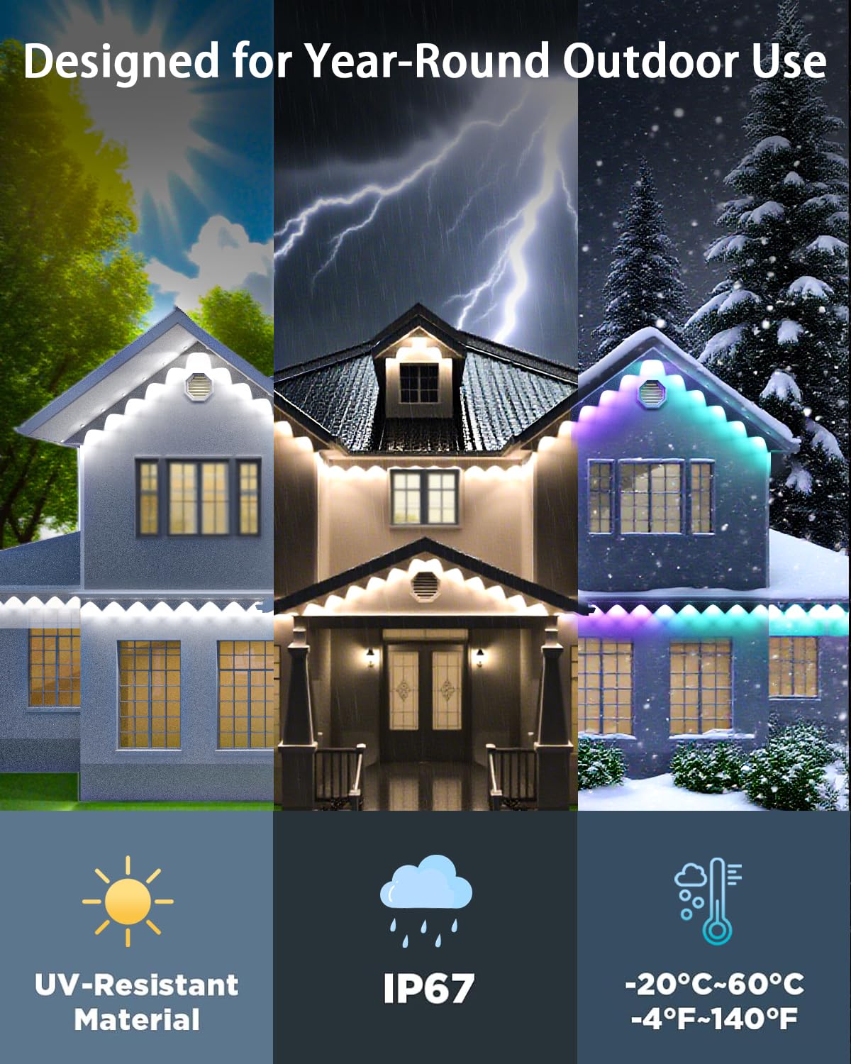 Mimirgb Permanent Outdoor Lights 150Ft Rgb Ic Outdoor Lights With 90 Led Lights For House Roof Christmas Holiday Party Daily Lighting Ip67 Waterproof Eaves Light With Multi Scene Modes For Halloween