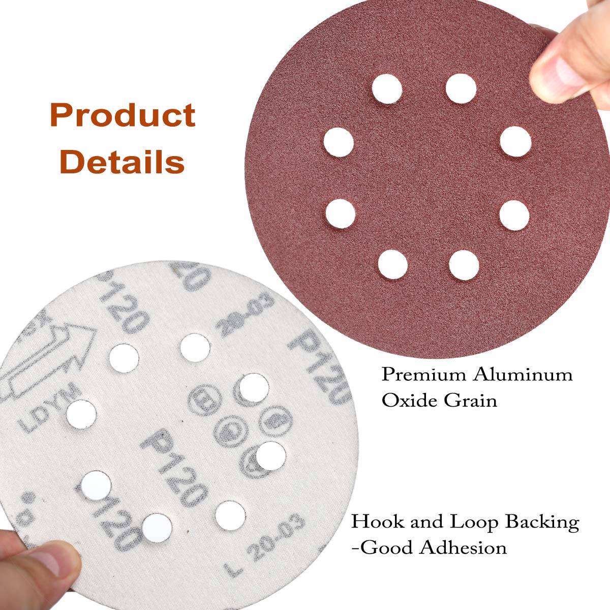 5-Inch 8-Hole Hook and Loop Sanding Discs, 40/80/120/180/240/320/400 Assorted Grits Sandpaper for Random Orbit Sander, 105-Pack
