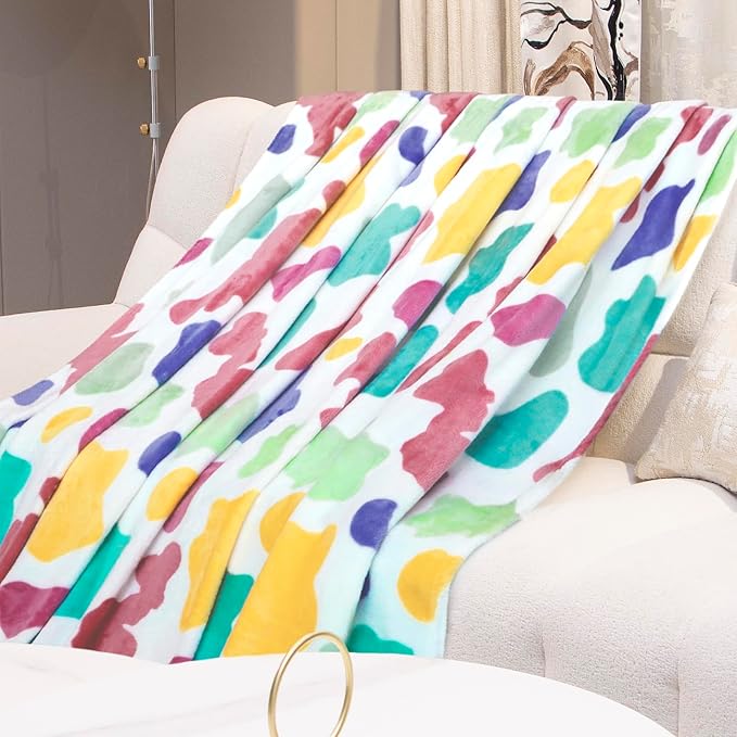 GEULAY Colorful Throw Blanket 50x60 - Cozy Multi Color Fleece Blanket for Bed, Couch, Sofa, Bedroom, Home Decor - Rainbow Gifts for Teens & Kids Birthday Christmas