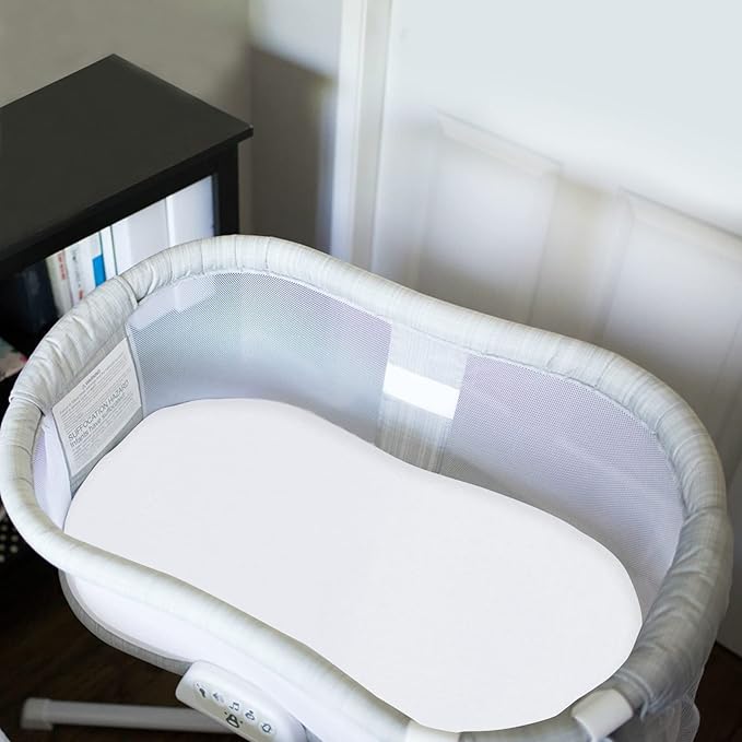 Bassinet Sheets Universal Fit for Oval, Hourglass, Rectangle Bassinet Mattress, 2 Pack 100% Cotton Sheets for Halo Bassinest Swivel, Flex, Luxe Sleeper, Unisex Bassinet Fitted Sheet for Baby, White