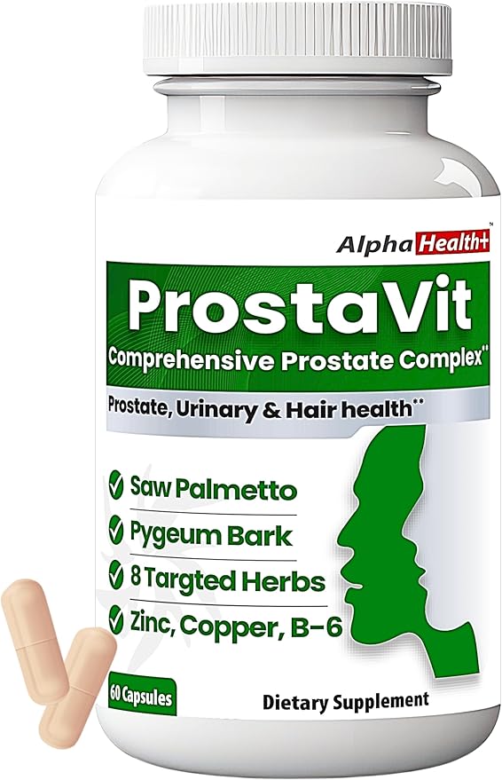 ProstaVit Saw Palmetto for Men, Prostate Health Supplements for Men, Urinary & Hair Health Supplement: Pumpkin Seed Extract & Pygeum bark +14 Herbs & Vitmains. Prostate Supplements 60 Capsules
