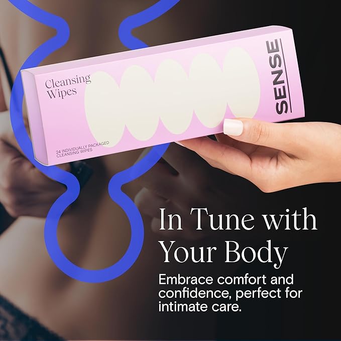 Sense Cleansing Wipes (12 Pack) Individually Wrapped pH Balance Wipes for Women - Made in the USA, Flushable Wipe, On-The-Go Before and After Freshness Intimate Wipe