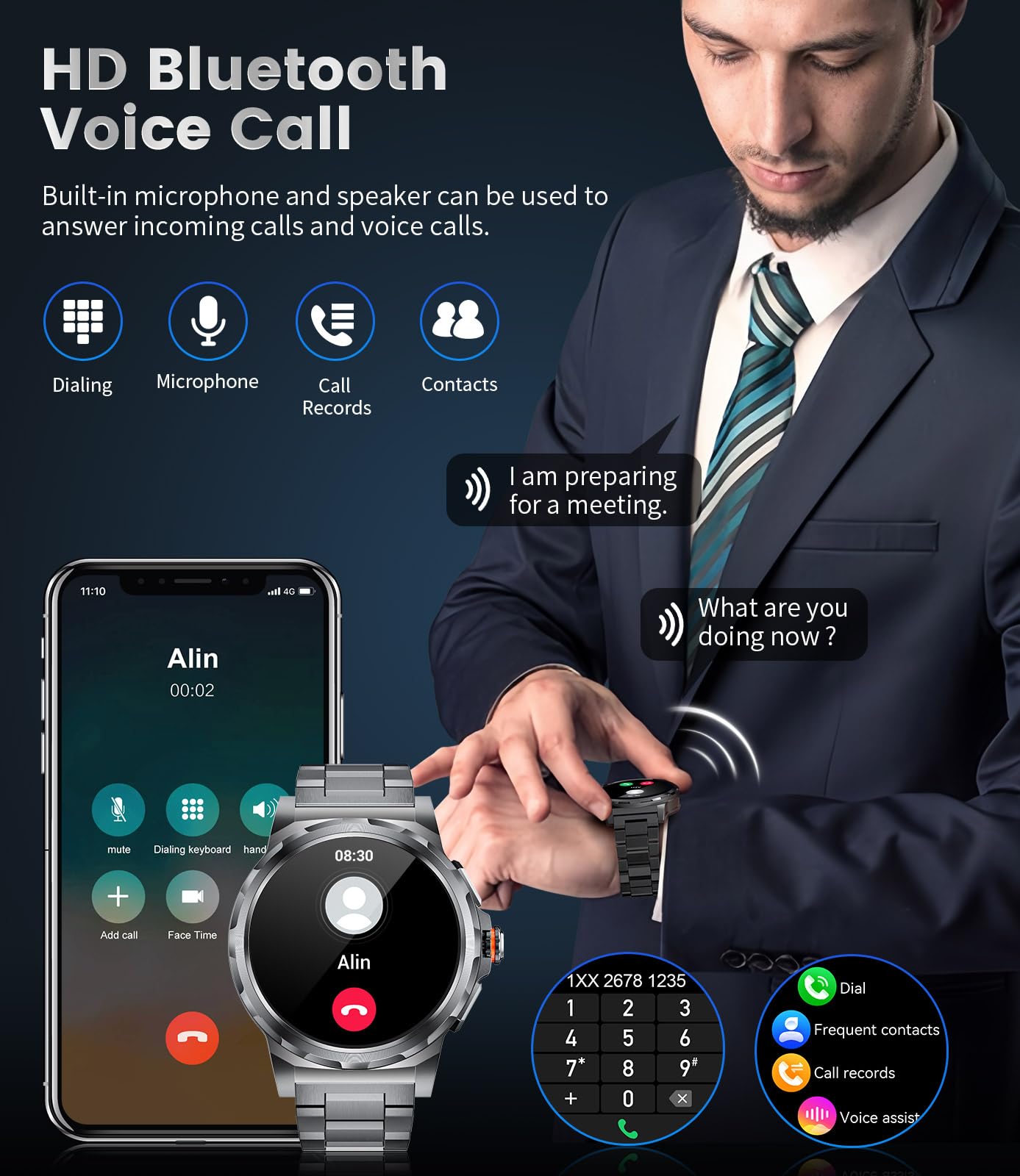 Military Smart Watch for Men(Answer/Dial Calls),1.46'' AMOLED Touchscreen/5ATM Waterproof/120+ Sports Modes Fitness Watch with Blood Pressure/Heart Rate/SpO2/Pedometer for Android iOS Smartwatch Black