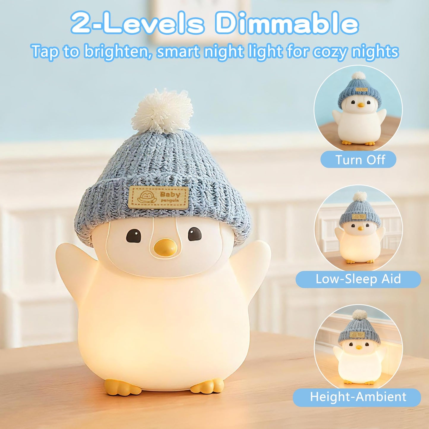 Famiduo Penguin Night Light For Kids  Adorable Penguin Lamp With Hat  Food Grade Silicone Nursery Nightlight  Rechargeable/Dimmable/Timer Led Squishy Novelty Animal Bedside Lamp Funny Gifts For Boys