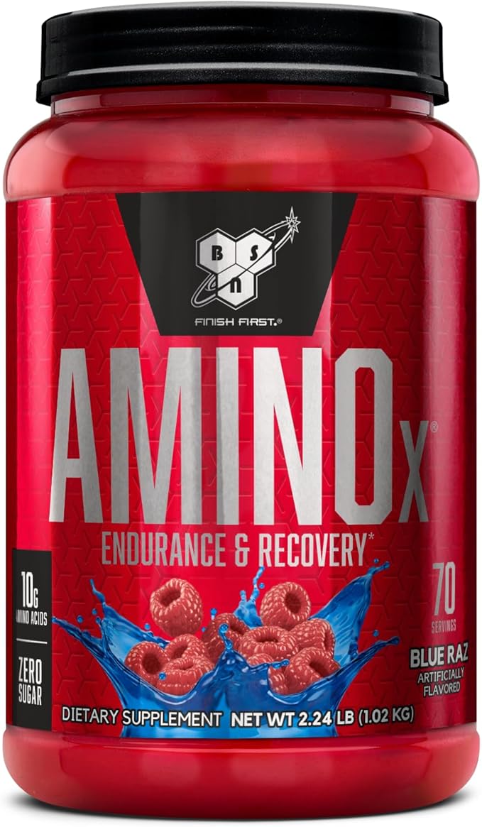 BSN Amino X Post Workout Muscle Recovery & Endurance Powder with 10 Grams of Amino Acids Per Serving, Flavor: Blue Raz, 70 Servings