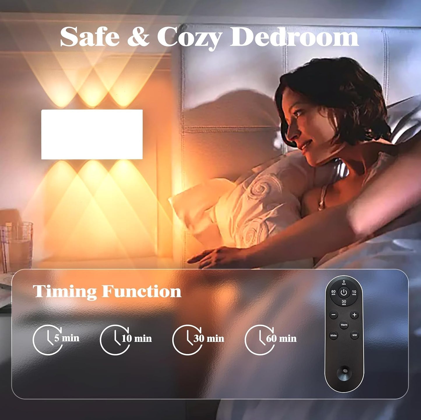 Shelprojsu LED Cordless Wall Sconce Set of 2, Rechargeable, Remote Control, Dimmable, White, Model WA807