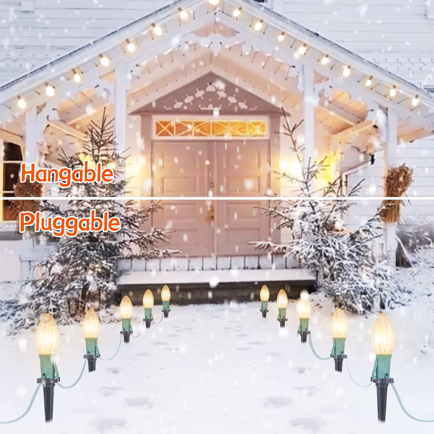 Brightown Christmas Pathway String Lights - 25.7 Ft, 20 Clear Waterproof Incandescent Lights, Warm White, Model Gy-C-50.6-U-B1